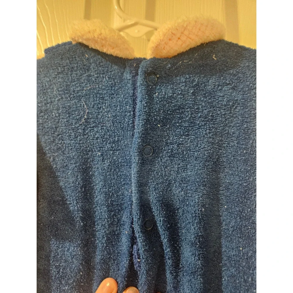 Vintage IZOD Lacoste‎ Fleece Baby Sleeper Overalls 12M Blue Footed 19-27lb Wear